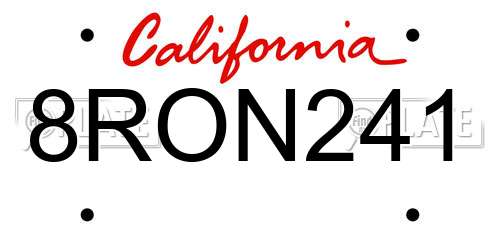 8RON241 California License Plate