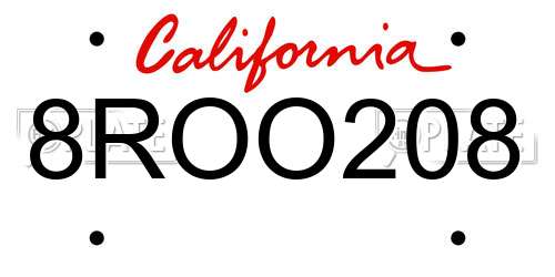 8ROO208 California License Plate