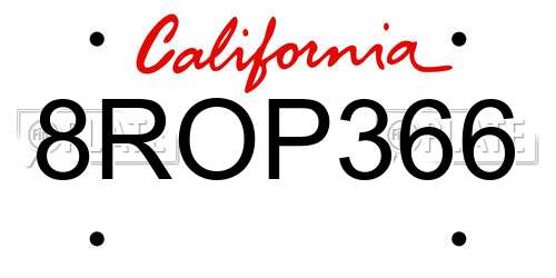 8ROP366 California License Plate