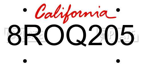 8ROQ205 California License Plate
