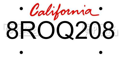 8ROQ208 California License Plate
