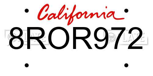 8ROR972 California License Plate