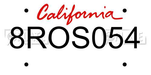8ROS054 California License Plate