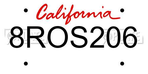 8ROS206 California License Plate