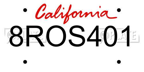 8ROS401 California License Plate