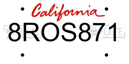 8ROS871 California License Plate