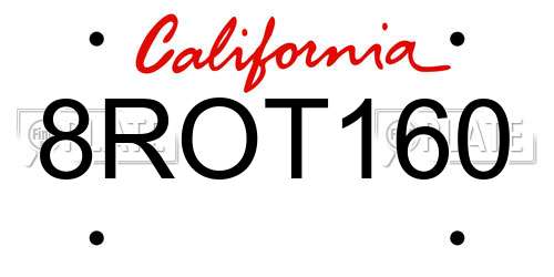 8ROT160 California License Plate