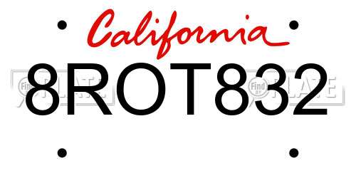 8ROT832 California License Plate
