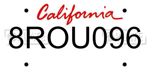 8ROU096 California License Plate