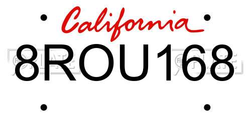 8ROU168 California License Plate