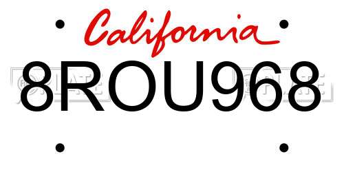 8ROU968 California License Plate