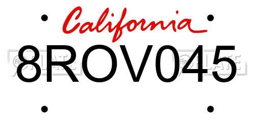 8ROV045 California License Plate