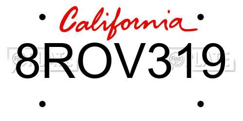 8ROV319 California License Plate