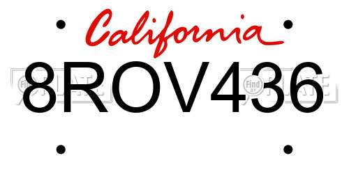 8ROV436 California License Plate