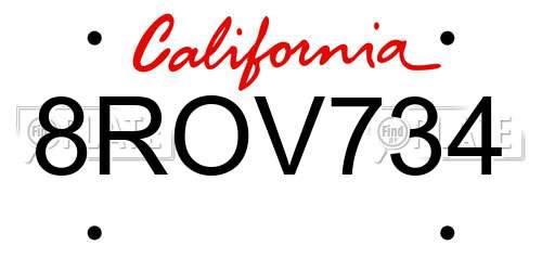 8ROV734 California License Plate
