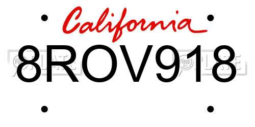 8ROV918 California License Plate