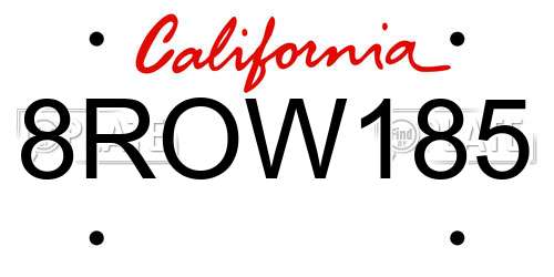 8ROW185 California License Plate