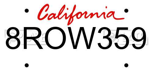 8ROW359 California License Plate
