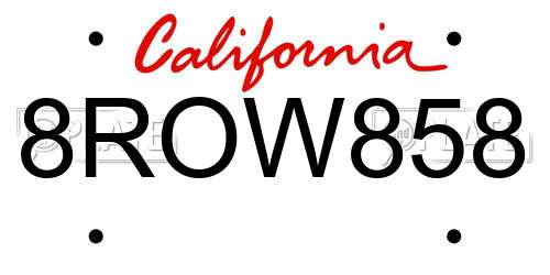 8ROW858 California License Plate