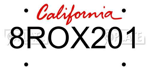 8ROX201 California License Plate