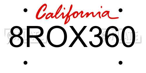 8ROX360 California License Plate