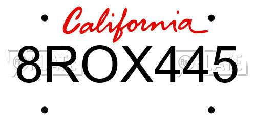 8ROX445 California License Plate
