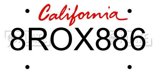8ROX886 California License Plate