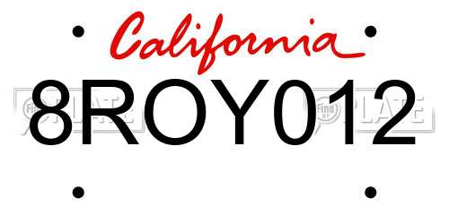 8ROY012 California License Plate