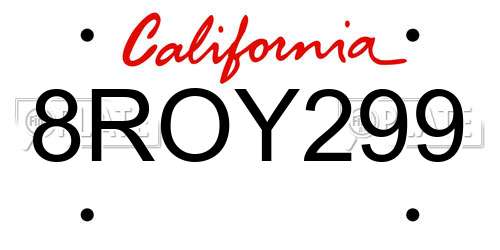 8ROY299 California License Plate