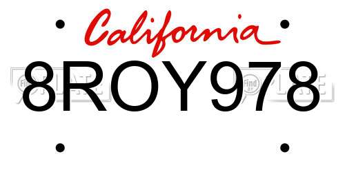 8ROY978 California License Plate