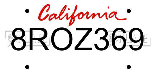 8ROZ369 California License Plate