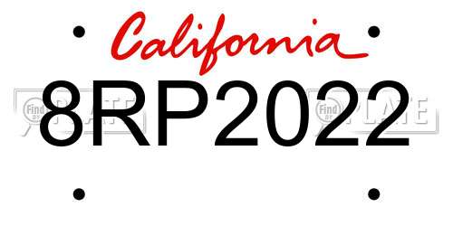 8RP2022 California License Plate