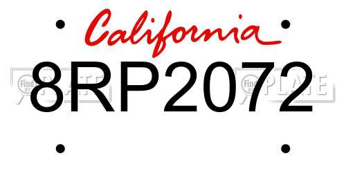 8RP2072 California License Plate