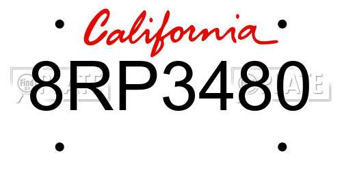 8RP3480 California License Plate