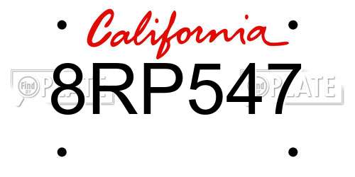 8RP547 California License Plate