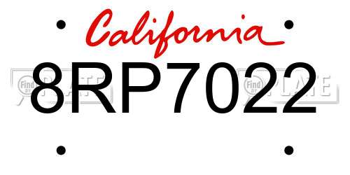 8RP7022 California License Plate