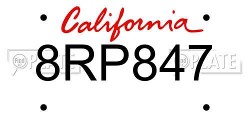 8RP847 California License Plate
