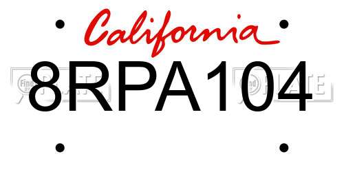8RPA104 California License Plate