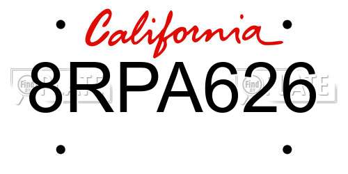 8RPA626 California License Plate