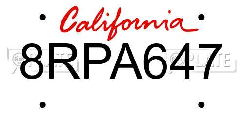 8RPA647 California License Plate
