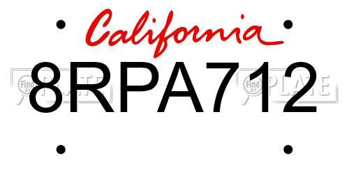 8RPA712 California License Plate