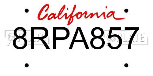 8RPA857 California License Plate