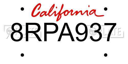 8RPA937 California License Plate