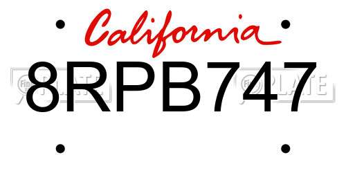 8RPB747 California License Plate