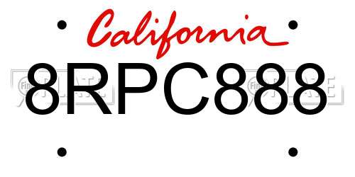 8RPC888 California License Plate