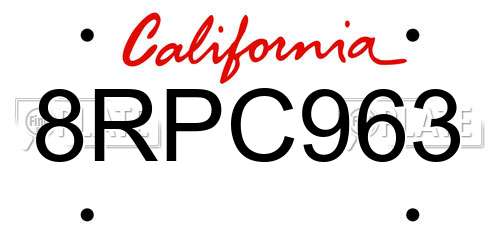 8RPC963 California License Plate