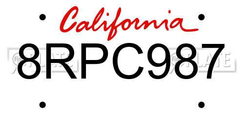 8RPC987 California License Plate