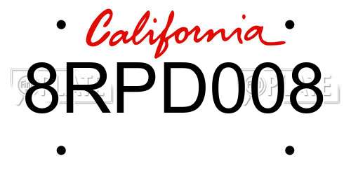 8RPD008 California License Plate
