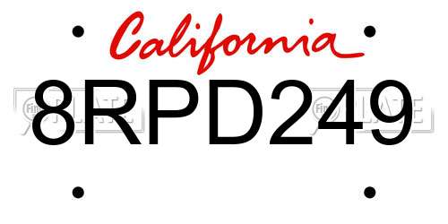 8RPD249 California License Plate