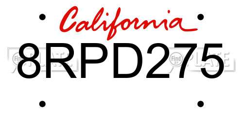 8RPD275 California License Plate